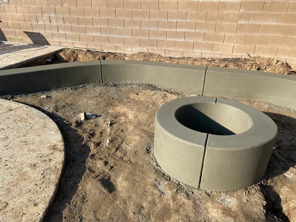 custom seat wall/planters and fire pit